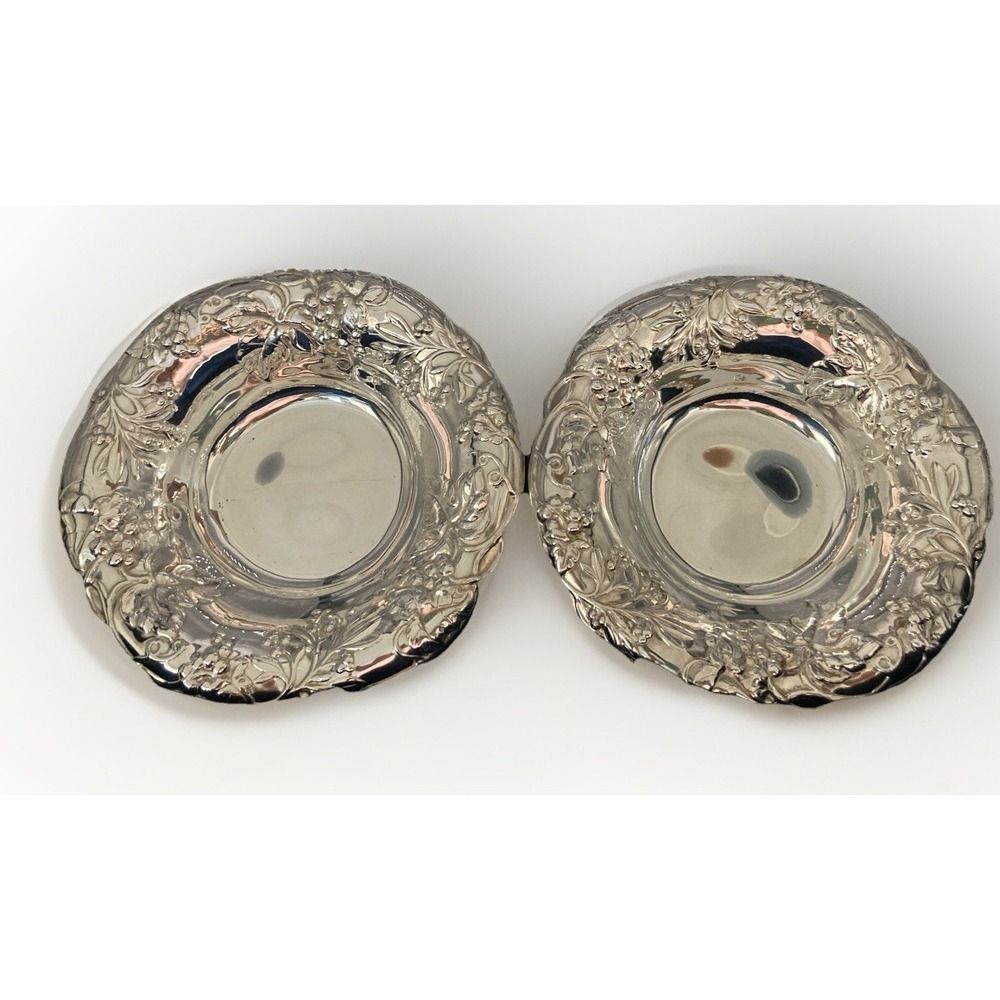 Vintage Grapevine Repousse Pilgrim Silver-plated Candy Dish Bowls (2) Post 1940
